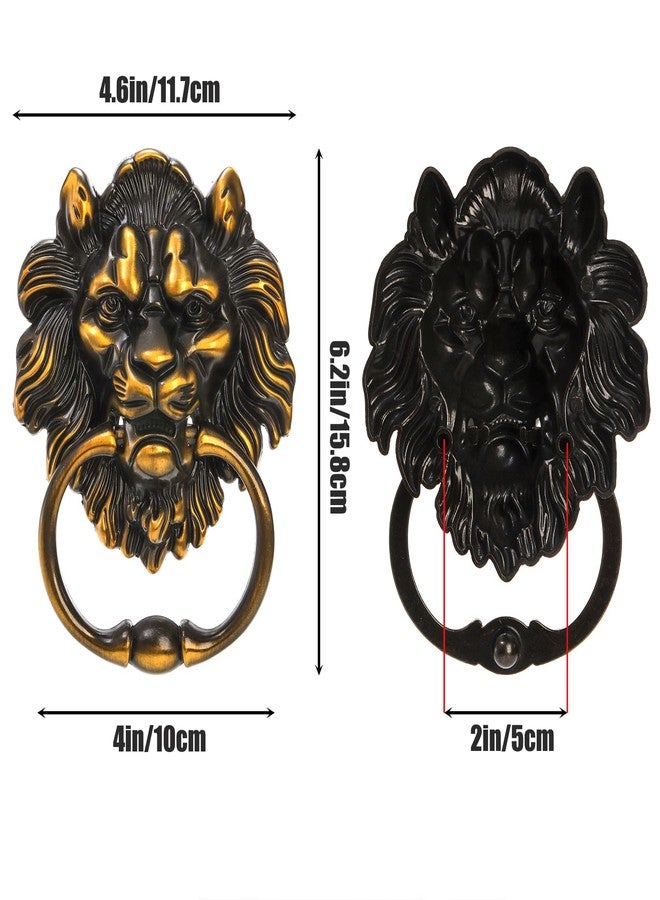 YOUEON 2 Pcs Lion Head Door Knocker, 6 Inch Decorative Door & Gate Knocker with Mounting Screws, Antique Brass Door Knocker for Front Door, Cabinet - Image 2